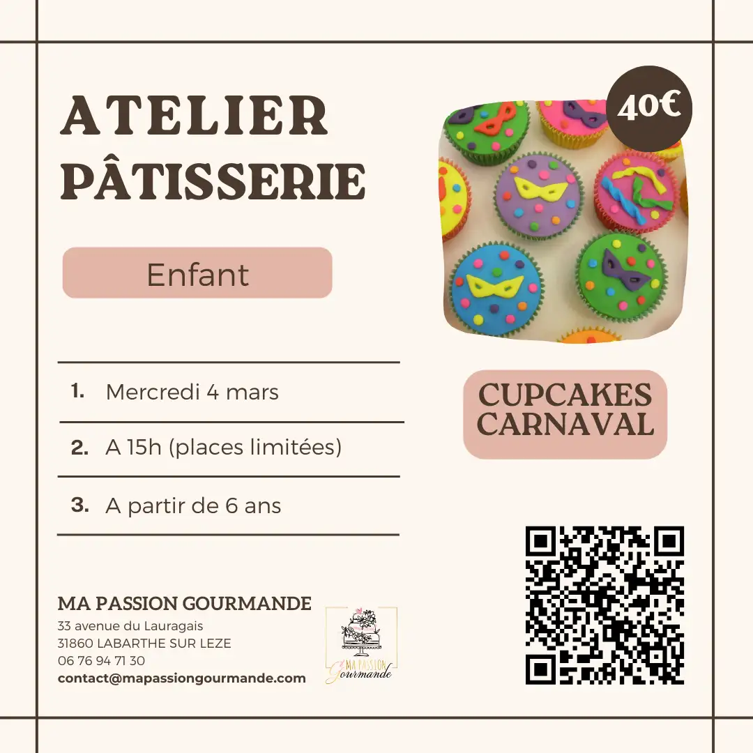 Atelier Pâtisserie - enfant - Cupcakes carnaval